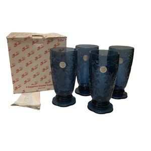 Princess House 5254 Fantasia Set 4 SAPPHIRE BLUE CRYSTAL TUMBLERS GLASSES In Box